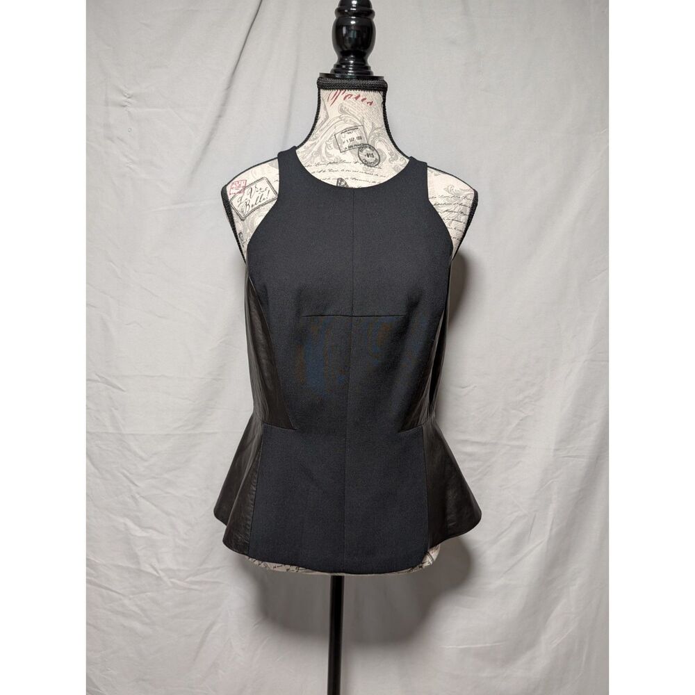Rebecca Taylor Black Sleeveless Genuine Lamb Leather Peplum Zip Top New Size 6